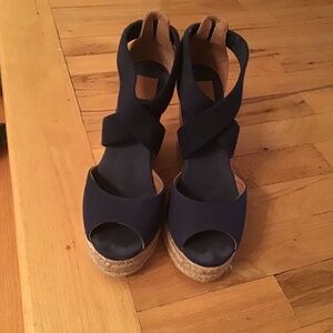 Tory Burch wedges, dark blue, size 8